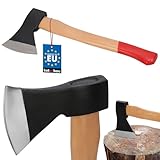 KOTARBAU® Doppelt verkeilte Axt zum Holzhacken 1000g aus Stahl mit imprägniertes Holzstiel Handbeil mit Schneidschutz Universalaxt zur Bearbeitung von Holz Spalthammer Survival Hatchet Camping