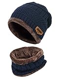 K.tchard Kinder Wintermütze Beanie Hut mit Schal Set Slouchy Strickmütze Warme Knit Skull Cap Fleecefutter Hat 2-8 Jahre