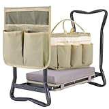 Ohuhu Kniebank für Gartenarbeit Garten Kniebank mit Werkzeugtasche und Weiches Kissen, klappbar Gartenhocker 2 in 1 Eva-Schaumkissen Gartenhocker bis 150 kg Geschenk für Gärtnerinnen und Gärtner