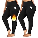 yeuG Damen-Leggings mit Fleece-Futter in Übergröße, mit Taschen, 1 x 4 x hohe Taille, Bauchkontrolle, Workout, Yogahose