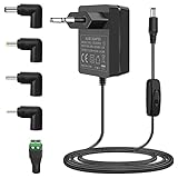 12V 2A Netzteil, AC 100-240V auf DC 12 Volt Netzkabel Eurostecker, kompatibel mit 12Vdc LED Streifen Externe Festplatte Yamaha Keyboard Wireless Router, mit 5,5 x 2,1 mm DC Buchse.