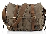 Sechunk Vintage Militär Leder Umhängetasche Canvas Laptop Tasche Retro Messenger Taschen (Armee Grün, Groß-17‘’)