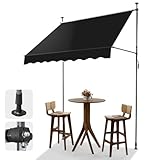 LEADZM Klemmmarkise 200 cm Breit,Balkon Markise Klein ohne Bohren,Wasserdicht,Sonnenschutz,UV-beständig,Höhenverstellbar mit Handkurbel,für Terrasse,Balkon,Mietshaus,Garten,Laden,Schwarz