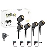 Xelloo® Gartenleuchten Set ZEP, 12 Volt, 4 Stück Aluminium/PVC Designarmaturen 1W LED warmweiß mit Erdspieß, wasserdicht (IP44) und mit praktischem Schiebeanschluss, einfach selbst installieren