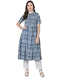 Vaamsi Damen Baumwollmischung Geometrisch Gedruckt Ausgestellte Kurti (VCK8590_Blue_3XL), Blau, XXX-Large