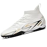WEJIESS Fußballschuhe Herren High Top Fussballschuhe TF Kinder Stollenschuhe Jugendliche Athletics Trainingsschuhe Football Schuhe Hallsportarten Fußball Stiefel White 40 EU