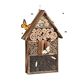 Relaxdays Insektenhotel 50 cm groß, Zum Aufhängen, Bienenhotel und Schmetterlingshaus, Geflämmtes Holz, natur