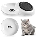Pavlleen 3 Stück Katzennapf Keramik, mit Rutschfestem Gummiboden,Flacher breiter Futter- und Wassernapf für Kätzchen, Anti Whisker Fatigue Katzengeschirr Set, für Katzen und Kleintiere