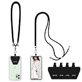 OUTXE Handykette Universal 2 Packs - 2× Einstellbar Halsband Schlüsselband, 4× Durable Patches, Nylon Universale Umhängeband kompatibel mit meisten Smartphones (schwarz)