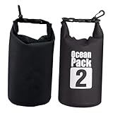 Dry Bag Wasserdichte Tasche, 2L Wasserdichter Drybag, Wasserfester Packsack mit Verstellbarer Schulterriemen, Wasserfester Beutel & Packsack, Ideal für Boot, Kajak, Angeln und Camping, Schwarz