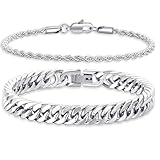 2 Stück Edelstahl Armband Für Herren Edelstahlarmband Kubanisches Armband Silber Für Männer Stainless Bracelet for Men Tigerauge Armband Armkette Für Herren Edelstahl Armbänder Für Männer