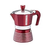 PEDRINI Infinity Kaffeemaschine aus Aluminium, Espressokocher Moka Passionsfarbe (rot), Format 1 Tasse, Maße 12, 5 x 8, 3 x 14 cm, italienisches Design, lebensmittelechte Silikondichtung