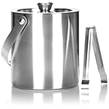 com-four® EIS-Eimer aus Edelstahl - Eiswürfel-Behälter doppelwandig mit Deckel, Henkel und Zange - Sekt & Weinkühler - Kühlschale für Obst, Gemüse und Schokolade - ca. 1,5 Liter (Bergen 1x)