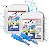 FASTX LIQUIDSOLUTIONS AdBlue 2x10 Liter (20Liter) Set inklusive Einfüllhilfe/Einfüllschlauch – Hochreine SCR Harnstoff, Harnstofflösung für Diesel Fahrzeuge, Auto, PKW, LKW