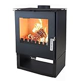 DanDiBo EEK A+ Kaminofen Holz Rheia Holzofen 5 kW Kamin Ofen Dauerbrandofen Werkstattofen Schwedenofen Hüttenofen Heizofen, Schwarz, Höhe 77 cm, Breite 51 Tiefe 42 68 kg