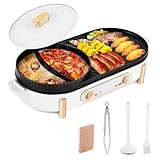 YJINGRUI Elektrischer Hot Pot 2200W Elektrogrill Hot Pot Grill 2 in 1 Hotpot Topf und Grillplatte mit 2 unabhängiger Temperaturregelung für 3-12 Personen