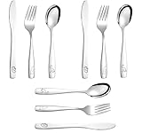 9 Teiliges Edelstahl Besteckset,Kinderbesteck,3 x Gabel,3 x Löffel,3 x gezahntes Messer,sicheres Besteck für Kinder mit niedlichem Motiv,Dinosaurier-Besteck für Jungen,Haus,Restaurant,Schule