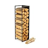 Relaxdays Kaminholzregal, Wandmontage, HBT: 75x25x25 cm, Feuerholz, pulverbeschichtet, Eisen, Brennholzregal, schwarz
