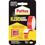 Pattex Kleben statt Bohren Klebeband, extra starkes doppelseitiges Klebeband, Doppelklebeband für Montagearbeiten innen & außen, Wandbefestigung ohne Bohren, 19mm x 1,5m