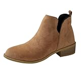 FGUUTYM Stiefeletten Damen Halbstiefel PU-Leder Ankle Boots Mit Blockabsatz Wasserdicht Rutsfeste Kurzstiefel Niederung Stiefel Übergangsstiefel Cowboyboots Halbhoch Damenstiefel Schlupfschuhe