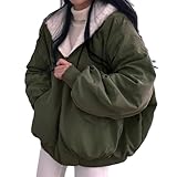 Wendejacke Damen Modish Sherpa-Jacke für Damen, Teenager, Mädchen, wendbar, Y2k, Reißverschluss, Kapuzenpullover, Fleece, Pelz, Grunge Wintermantel, Cutecore, koreanische Kleidung（Umkehrbar）