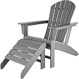 tectake 800818 Adirondack Gartenstuhl mit Fußstütze, Holzoptik, wetterfest, Gartensessel aus Kunststoff, hohe Rückenlehne, breite Armlehnen, für Garten Terrasse Balkon (Grau-Grau | Nr. 404609)