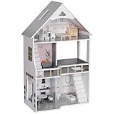 AIYAPLAY Puppenhaus aus Holz, 3-stöckiges Spielhaus mit 13 Möbelstücken, Zubehör, 85,3 cm Hoch Dollhaus für 3-6 Jahre Kinder, Grau