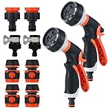 2 teiliges Set mit Gartenspritze, Garten Handbrause, 8 einstellbare Sprühmodi, Hochdruck Schlauchdüse, für Gardena Spritze geeignet, für Gartenbrause, Haustierbaden, Fahrzeugwäsche (orange)