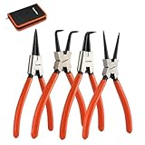 ValueMax Sprengringzangensatz 4tlg.,Sicherungsringzange Set 180mm mit Tasche, für Innen- und Außensicherungen, gerade, gebogen, Seegeringzangen