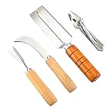 Messerblock Mit Schärfer Augenentferner, Ananas-Clip, V-förmiges Schaufelwerkzeug, Schäler-Werkzeug, vierteiliges Set, Ananas-Werkzeug Automatikmesser (Silver, One Size)