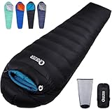 QEZER Daunenschlafsack Winter Daunen Schlafsack Outdoor 0°C bis -23°C für Erwachsener und Kind Alle Jhreszeiten Camping (Schwarz 5°C)