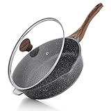 SENSARTE Antihaft Pfanne 28cm, Tiefe Bratpfanne mit Deckel, Schweizer Granitbeschichtung Kochpfanne Gesunde Steinpfanne Kochgeschirr Kochpfanne, Induktion Geeignet