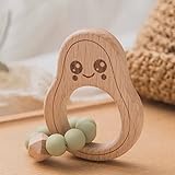 Avocado Beißring für Baby Natur Holz mint-grün - Kauspielzeug & Zahnungshilfe für Jungen & Mädchen - Babyspielzeug Beissring & Greifring Geschenk zur Geburt - Holzspielzeug BPA-frei schadstofffrei