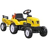 HOMCOM Tretauto Traktor Trettraktor mit Anhänger ab 3 Jahre Spielzeug Kinder Gelb 123 x 42 x 51cm