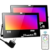 RGB LED Strahler Außen 80W Bluetooth APP Steuerung Fluter Beleuchtung Outdoor, 2700K&Million Farben Dimmbar Smart Flutlichtstrahler IP66 Wasserdicht Außenstrahler Flutlicht Garten Stimmungslichter 2