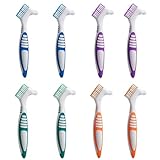 8 Stück Prothesenzahnbürste,mit mehrschichtigen Borsten und ergonomischem Gummigriff, tragbare doppelseitige Gebissbü rste für die Prothesenpflege (4 Farben)