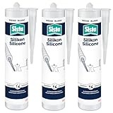 Sanitär Silikon für Innen Weiss Bad und Küche - Schimmelressistent - UV und Witterungsbeständig - Perfekt für Badewannen, Waschbecken Toiletten (3 x 280ml)
