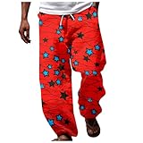 Herren-Hose, afrikanisches Dashiki, Ankara, Blumenmuster, traditionell, Sommer, Strand, Urlaub, bequem, leicht, stilvoll, rot, XL