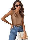 Zeagoo Satin Top Damen Elegant Seidentop Basic Blusentops Rundhals Trägertop Läsige Tank Top Ärmellose Satinbluse Camel S