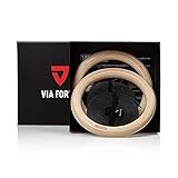 VIA Fortis Premium Turnringe aus Holz inkl. Gurte, Tasche & Workout-Guide – Gym Ringe für Calisthenics & Crossfit in Wettkampfausführung – extrabreite Gurte mit Markierungen
