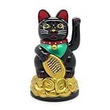 Starlet24 winkende Glückskatze Winkekatze Lucky Cat Maneki-Neko Katze Glücksbringer (Schwarz, 11cm)