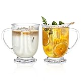 KEMORELA 2er-Set Riffel-Glastassen mit Henkel (480ml) – Dickwandige, langlebige Becher für heiße & kalte Getränke wie Matcha Latte, Eiskaffee oder Smoothies.Spülmaschinengeeignet für einfache