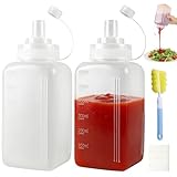 Geoyien Quetschflasche, Saucenflasche, 2 Stück Squeeze Flasche, mit Etiketten und Reinigungsbürsten, Geeignet für Grillsauce, Tomatensauce, Geschmackssaft, Sirup, Salatsauce (600ml)