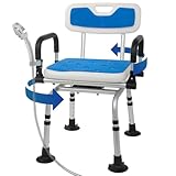 Drehbarer Duschstuhl für Innendusche mit schwenkbaren Armen, 160 kg, strapazierfähiger, drehbarer Badstuhl für Senioren, ältere Menschen und Behinderte, höhenverstellbarer Duschsitz mit Rückenlehne