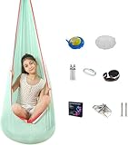 Hängehöhle Kinder, Hängematte mit LED-Leuchten, Nestschaukel mit Zelt, Schaukelstuhl mit aufblasbarem Kissen & allem Zubehör, USB-Laden Hängezelt, Hängesessel für Indoor & Outdoor (Hellgrün)