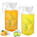 2 Stück Wasserkrug 900ML, Plastik Wasserkaraffe mit Deckel, Transparente Karaffe BPA-frei, Kunststoff Krug mit Griff, Getränkekaraffe für DIY Getränke, Saft, Tee, Milch, Wasser Karaffe, Milchkanne