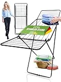 STAHLMANN ® Wäscheständer schwarz [18 m Trockenfläche] - Wäscheständer platzsparend mit rutschfesten Füßen - Klappbarer Flügelwäscheständer - Wäschetrockner