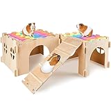 BeBeJoJo Meerschweinchen Versteck Aus Holz,2 Häuser,55x25x20cm,Meerschweinchen Haus Mit Rampe Kaninchenhaus für Kleine Haustiere