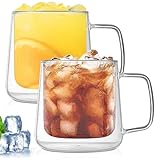 PORFOYO Latte Macchiato Gläser 2er Set, 400ml Doppelwandige Kaffeegläser mit Griff, Doppelwandige Gläser für Cappuccino, Latte, Tee, Kaffee, Milch, Saft, Bier