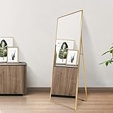 AUFHELLEN Ganzkörperspiegel 140x50cm mit Golden Metallrahmen Standspiegel Groß Wandspiegel für Wohn-,Schlaf- und Ankleidezimmer, Lehnspiegel